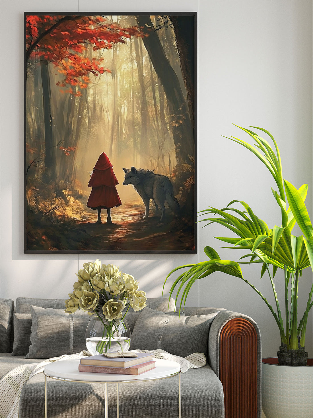 This Little Red Riding Riding canvas poster combines the classic tale with a realistic and detailed style, perfect for fans of the story. Made with high-quality canvas, this poster is sure to add a touch of nostalgia and charm to any room.