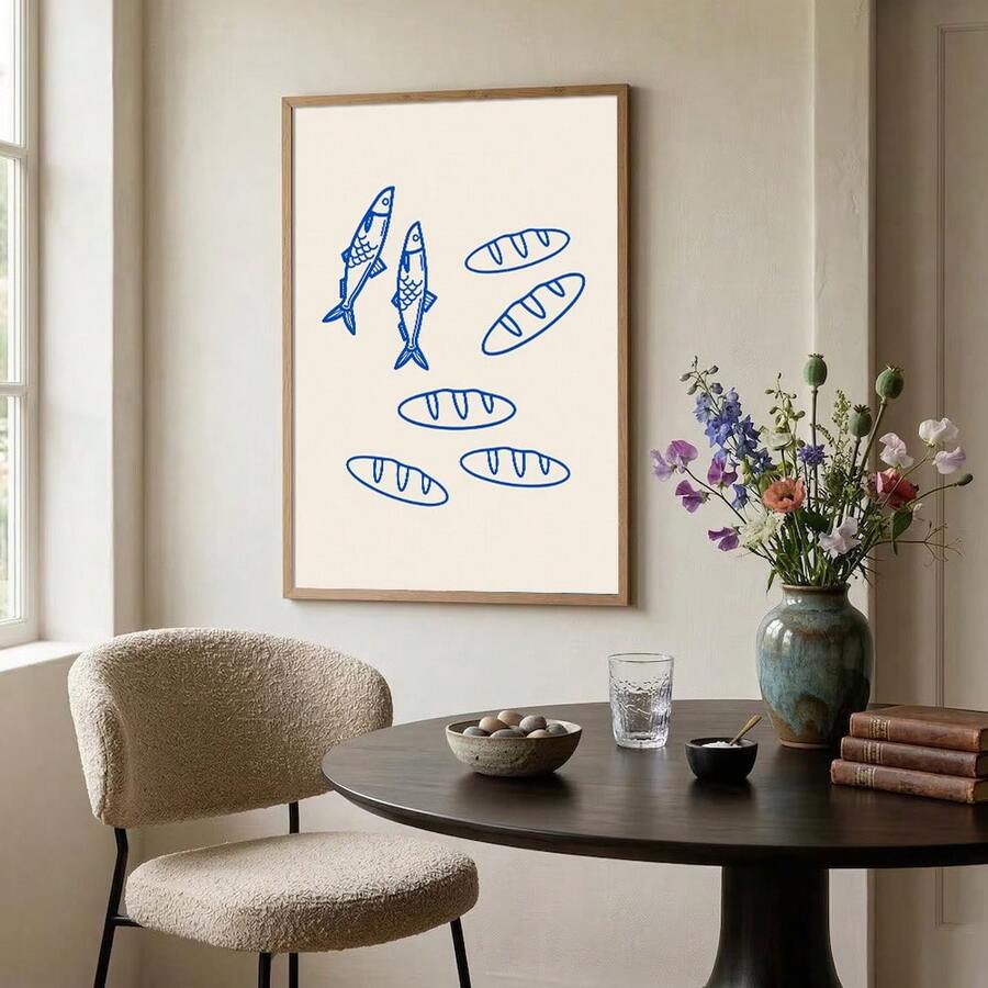 Loaves and Fish wall art with two fish and five loaves