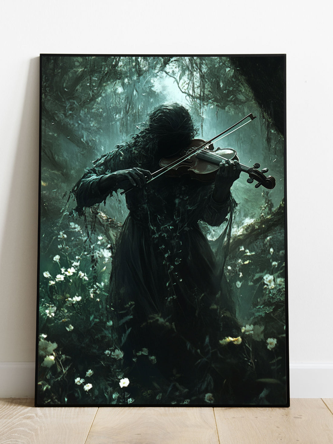 Transform your living room into a serene and enchanting space with our Lonely Violinist In The Middle Of The Flower Forest Canvas Poster Wall Art. The vivid colors and detailed depiction of the forest, coupled with the beautiful violinist, will transport you to a peaceful state of mind. Perfect for your living room, sofa backdrop, bedside or as a home decor. No frame included.