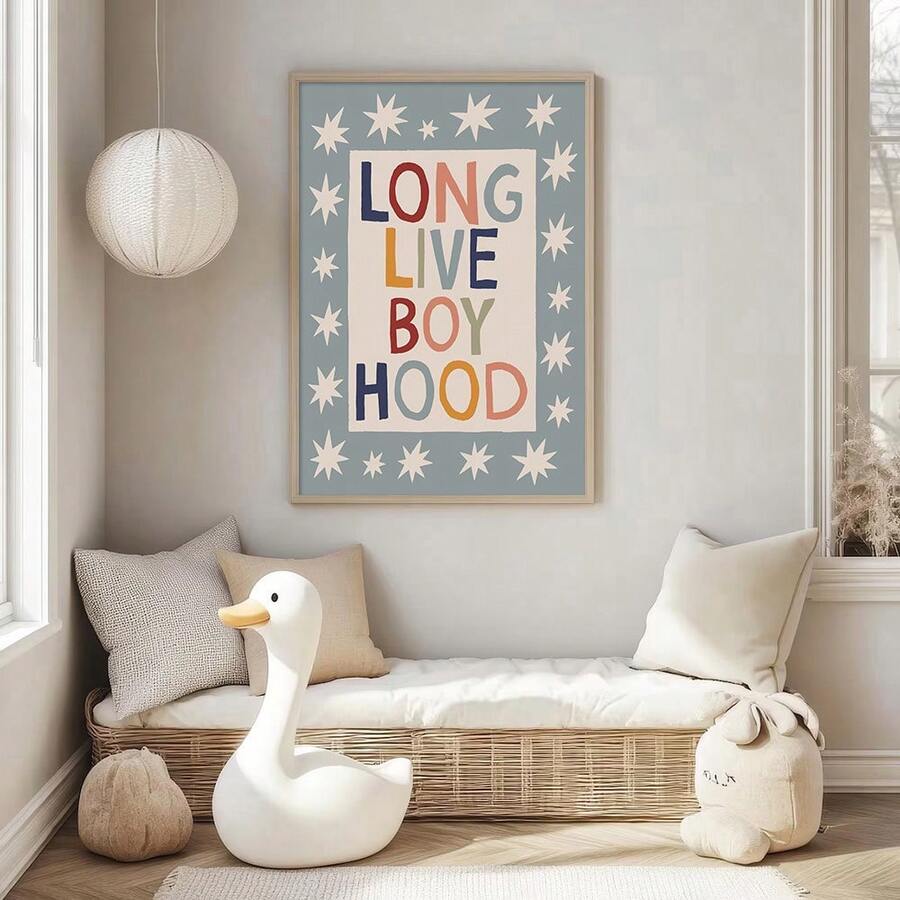 Long Live Boyhood blue nursery canvas poster
