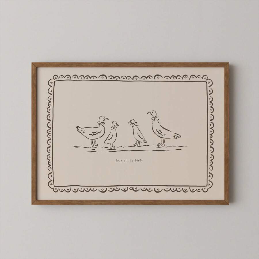 Duck family wall art with four birds and cream background