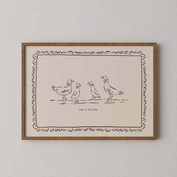 Duck family wall art with four birds and cream background