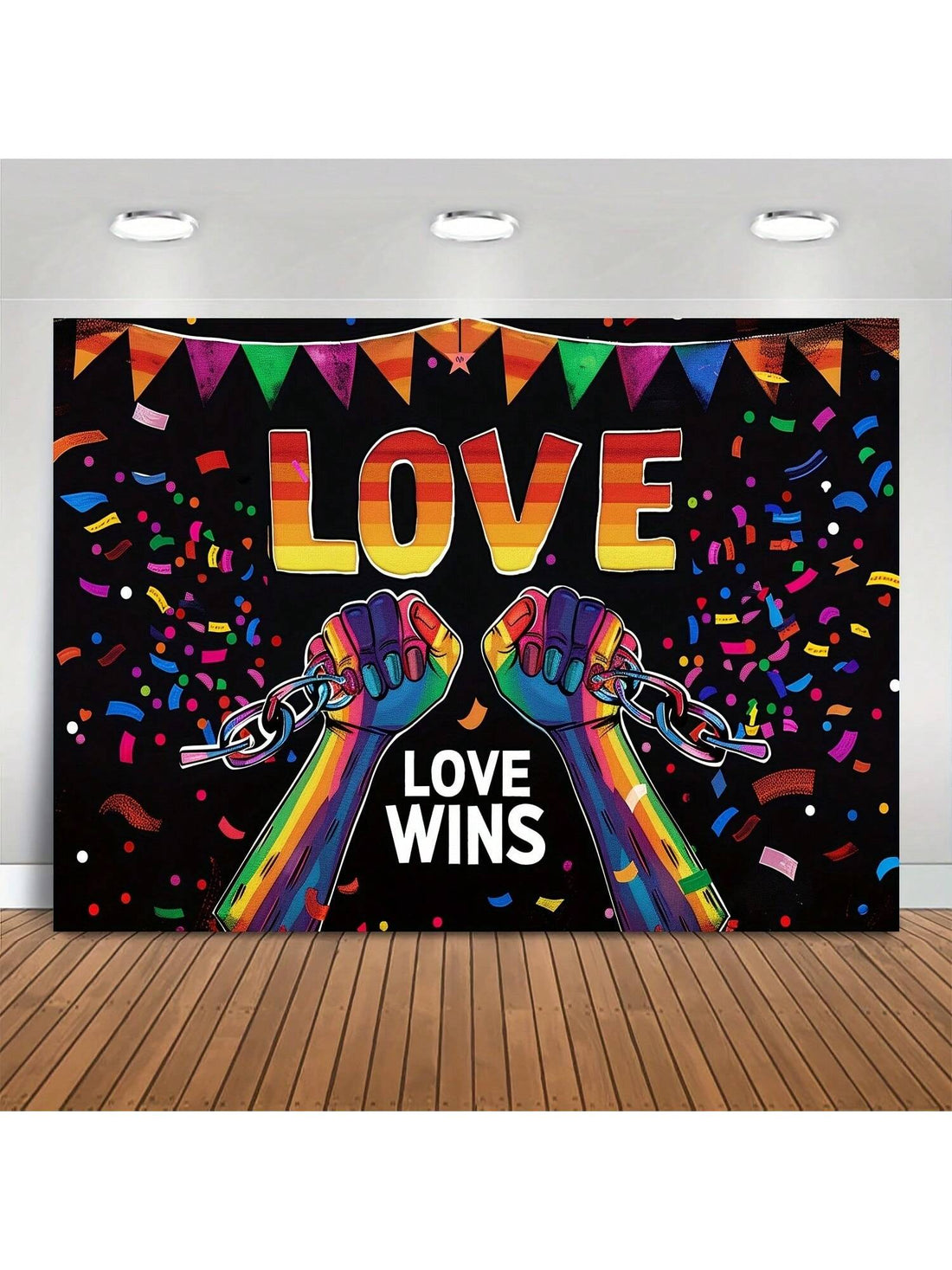 This Love Wins Rainbow Pride Hanging Sign is the perfect addition to any party or holiday celebration. Show your support for love and equality with this vibrant and festive decor piece. Made with high-quality materials, this sign is durable and reusable for future events.