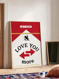 Love You More wall art with cupid and red typography