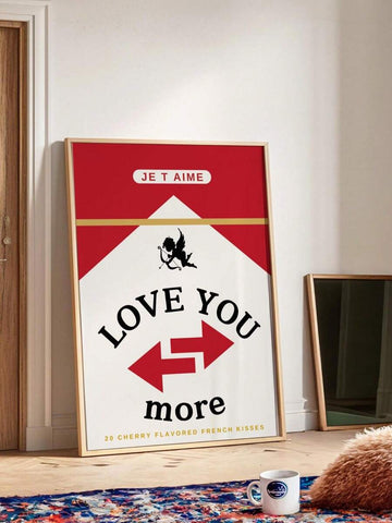Love You More wall art with cupid and red typography