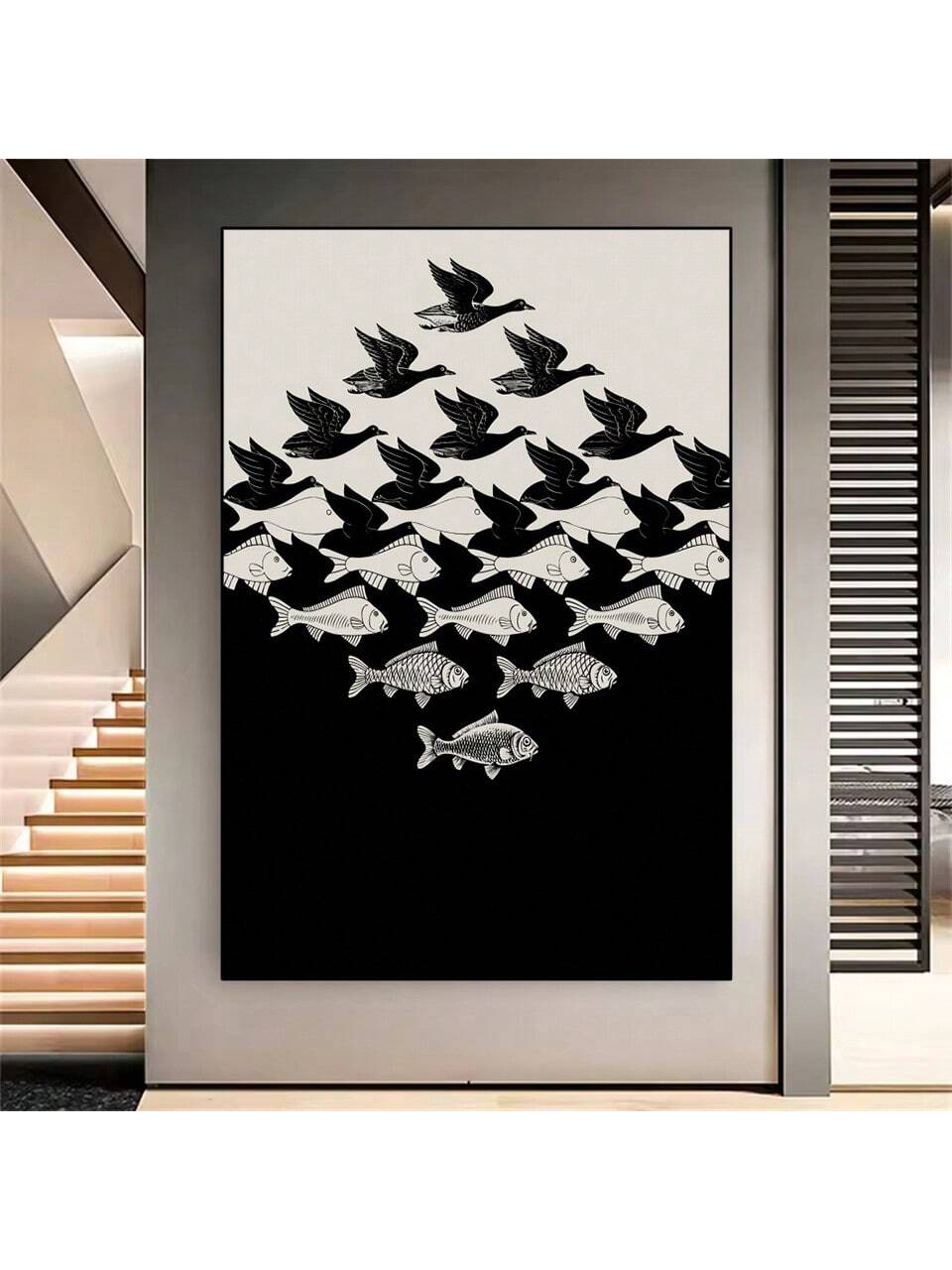 Transform your living space with this captivating M.C. Escher Surreal Art Canvas Print. This frameless abstract wall artwork showcases Escher's renowned mathematical precision and optical illusions, creating a sophisticated focal point in any room. The high-quality canvas reproduction preserves the intricate details and paradoxical perspectives that define Escher's revolutionary artistic vision.