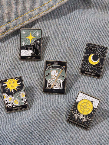 Upgrade your style with these enchanting Magical Tarot Enamel Brooch Pins. Featuring intricate designs of the Sun, Moon, Stars, and Skulls, they add a mystical touch to any outfit. Made with high-quality enamel and durable metal, these pins are a perfect gift for Tarot enthusiasts and occult lovers.