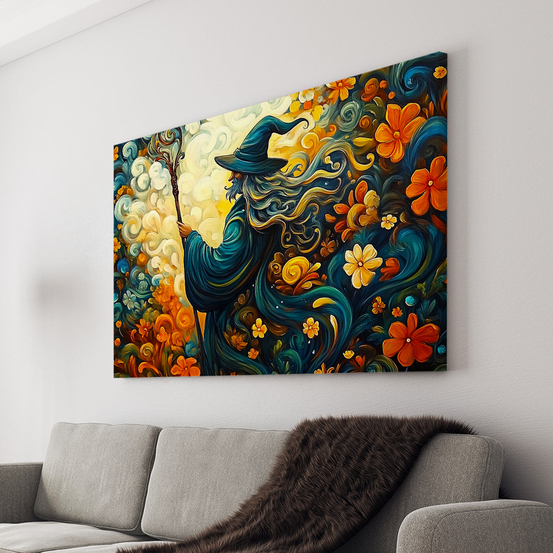 Enhance your living space with our Magical Witch Canvas Wall Art. This beautiful piece features a stunning fantasy floral painting that will add a touch of magic to your living room, sofa backdrop, or bedside. Elevate your home decor with this unique and enchanting artwork.