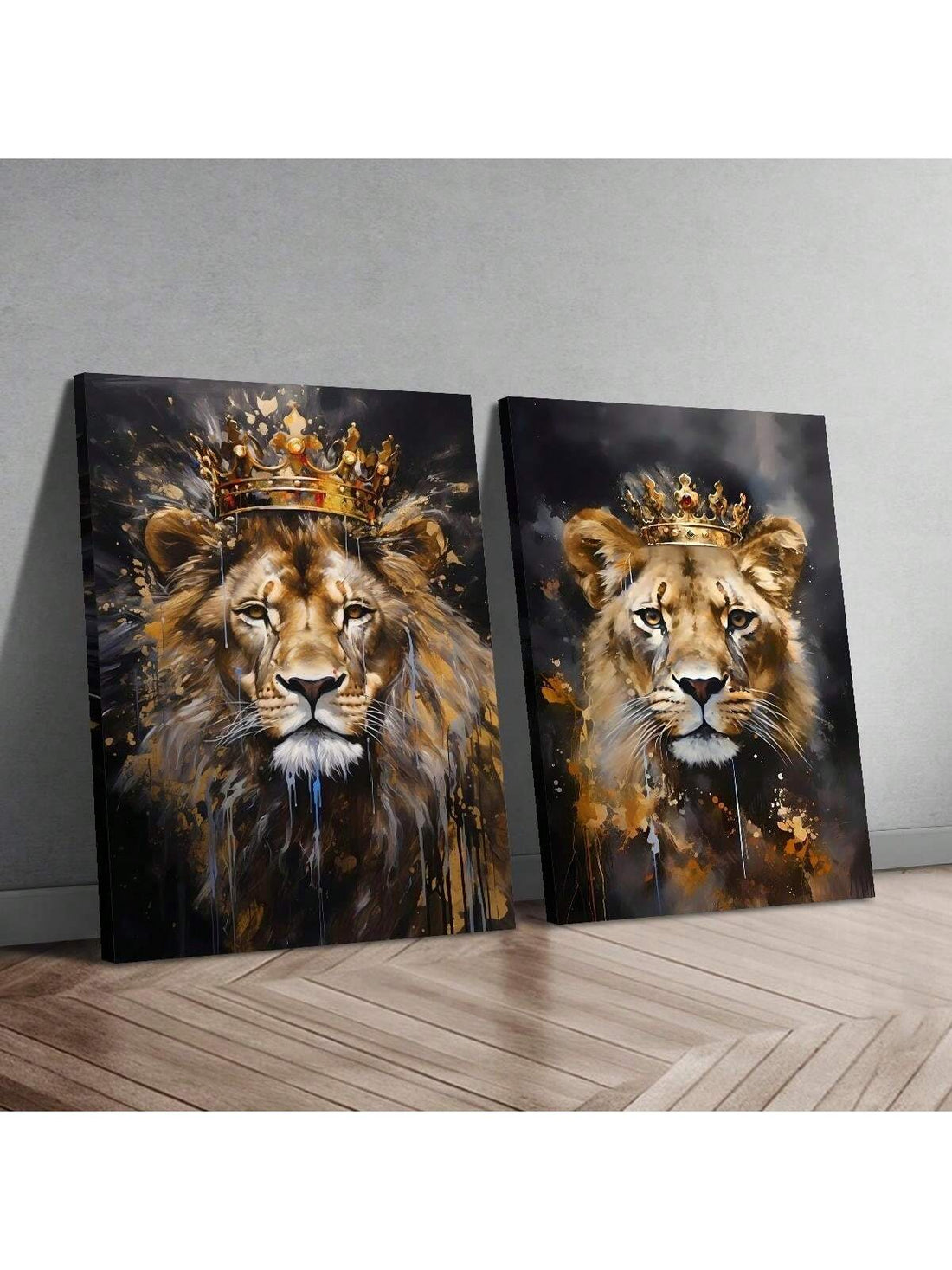 Elevate your living space with the Majestic King and Queen Lion Canvas Wall Art Set. This elegant duo captures the regal presence of lions, adding a sophisticated animal-themed accent to your living room or bedroom. Crafted with attention to detail, these canvases bring a sense of strength and grace, enhancing your décor with timeless artistry. Perfect for those seeking a refined statement piece that combines nature’s majesty with stylish interior design.