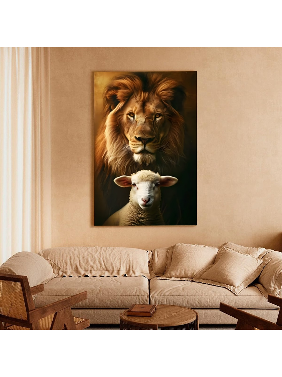 Bring a touch of inspiration to your home or farmhouse with our Majestic Lion and Lamb Framed Canvas Wall Art. Featuring a striking depiction of these powerful and peaceful animals, this piece is the perfect addition to any room. Let it remind you of the beauty of faith and nature every day.