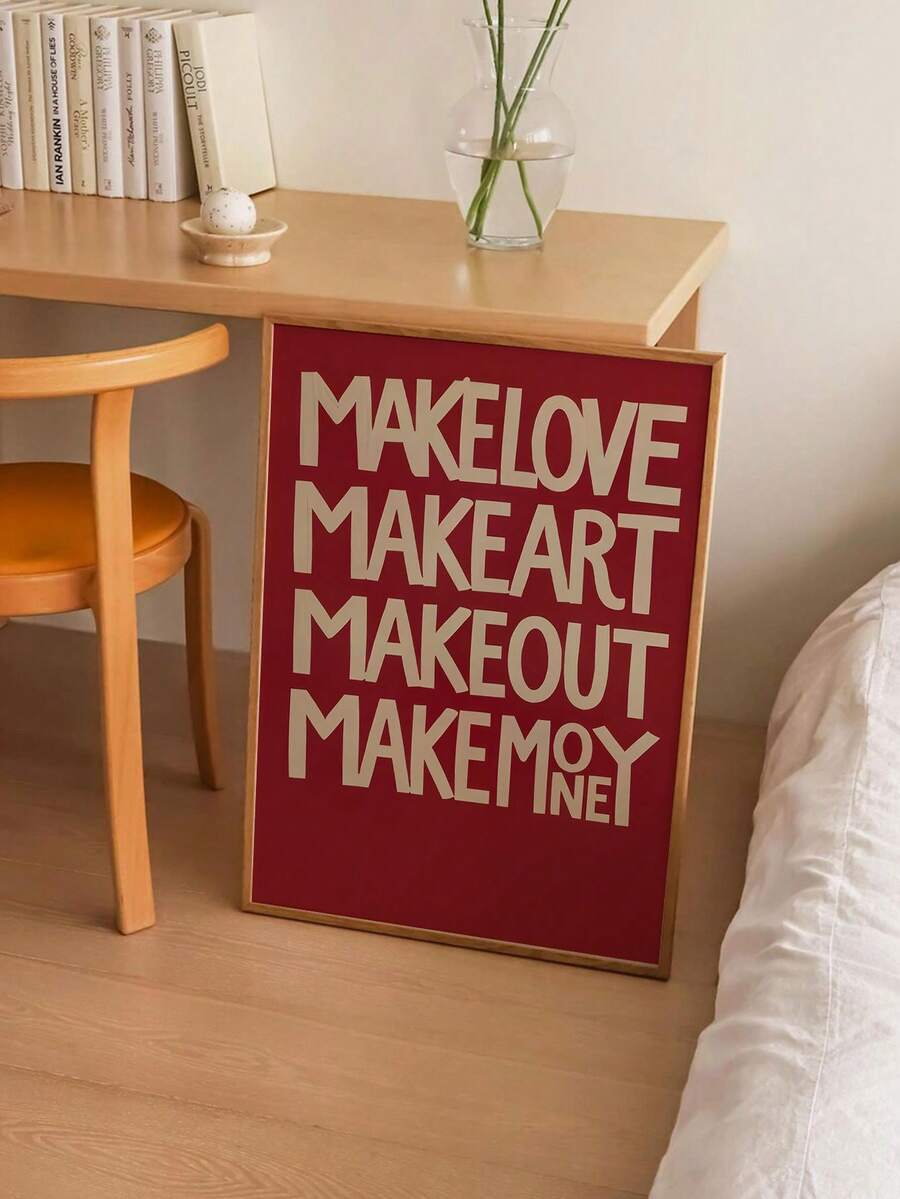Make Love vintage typography poster in deep red