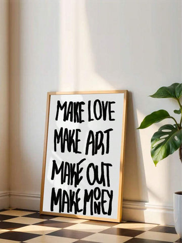 "Make Love Make Money" Black & White Y2K Typography Canvas Poster 