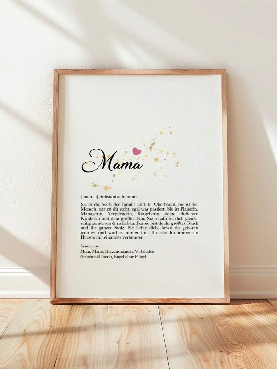 "Mama" Pink Hearts & Gold Speckles Minimalist Mother's Day Canvas Poster