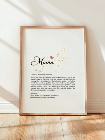 "Mama" Pink Hearts & Gold Speckles Minimalist Mother's Day Canvas Poster