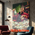 Unframed man and money graphic canvas poster in an industrial living room