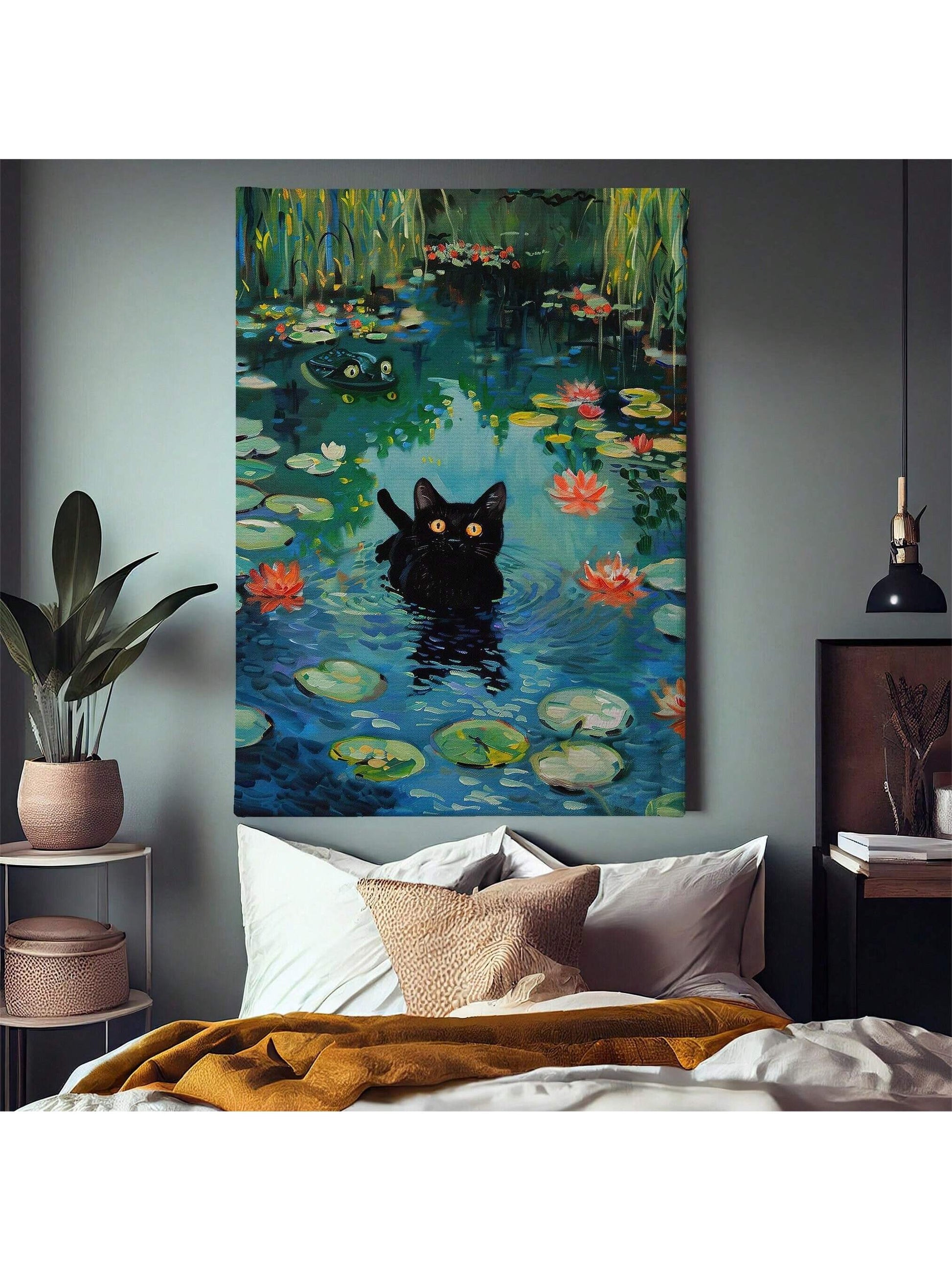 Add some feline charm to your home with the Matisse Lake Black Cat Painting canvas print. This vintage-inspired artwork is perfect for any cat lover, adding a touch of elegance to any room. Made with high-quality canvas, this print will bring a unique and sophisticated touch to your decor.