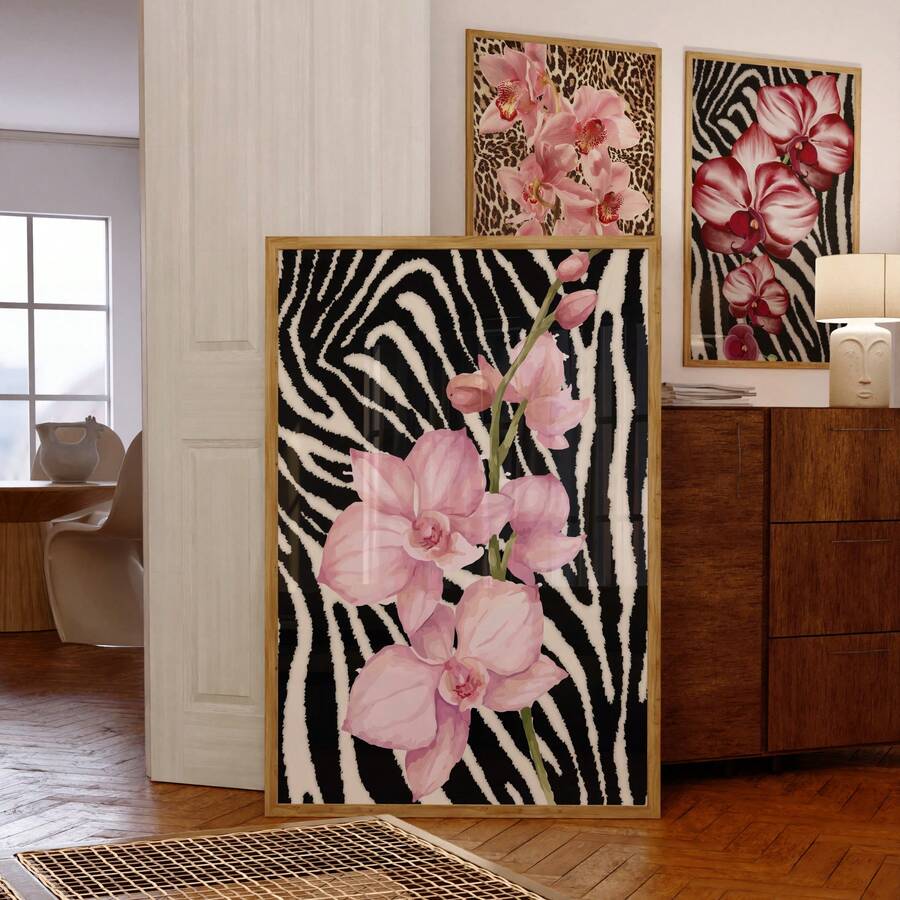 Maximalist Pink Floral Zebra Print Feminine Canvas Poster 