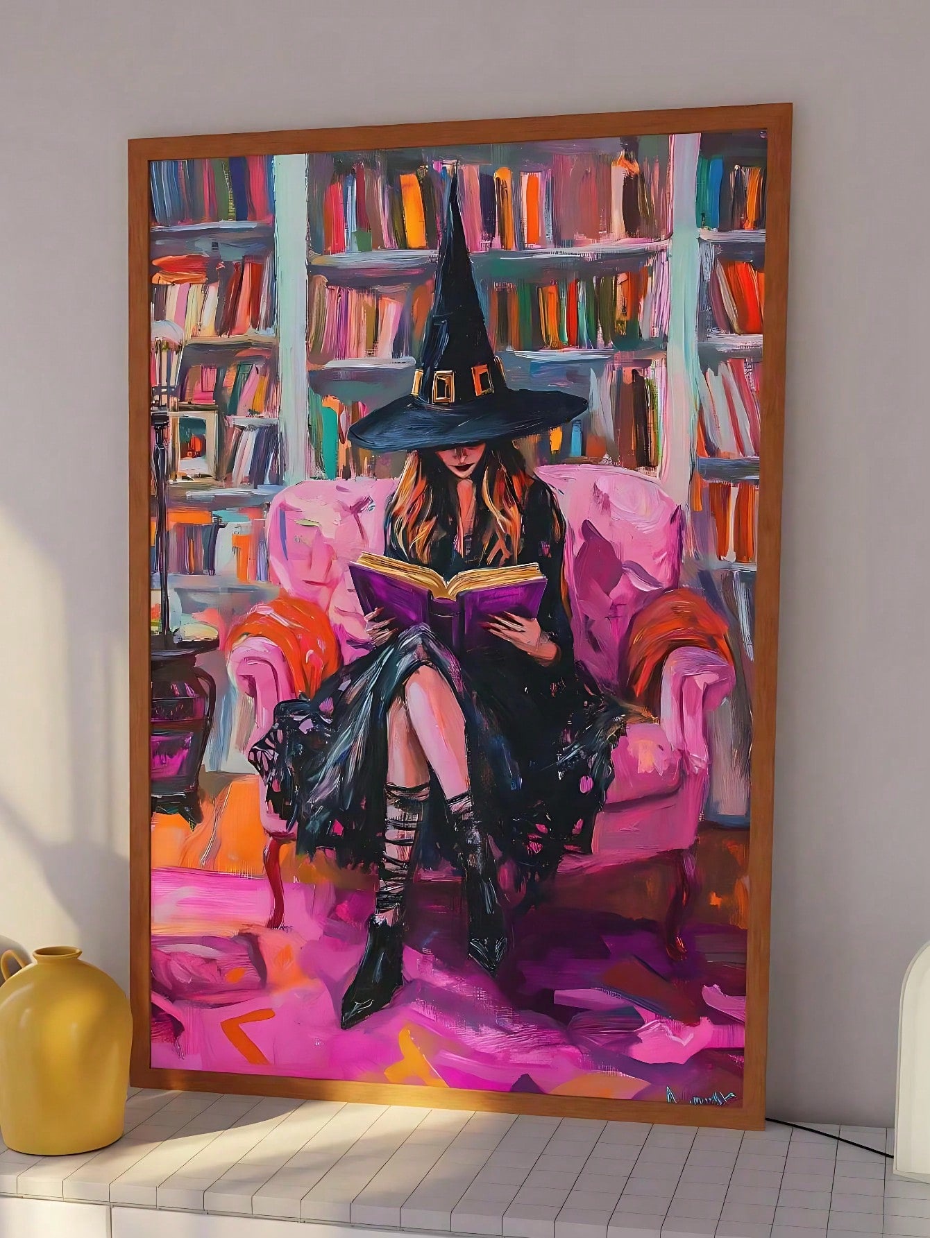 Celebrate the spooky season with the Maximalist Pink Witch Art Print, an ideal addition to Halloween decor for book lovers and cozy interiors. This vibrant, detailed artwork blends whimsical witchcraft themes with a bold pink palette, creating a unique focal point that enhances any reading nook or living space. Crafted to inspire both comfort and creativity, it’s perfect for those who appreciate a blend of festive charm and artistic flair. Elevate your seasonal decorations with this expert-curated piece tha