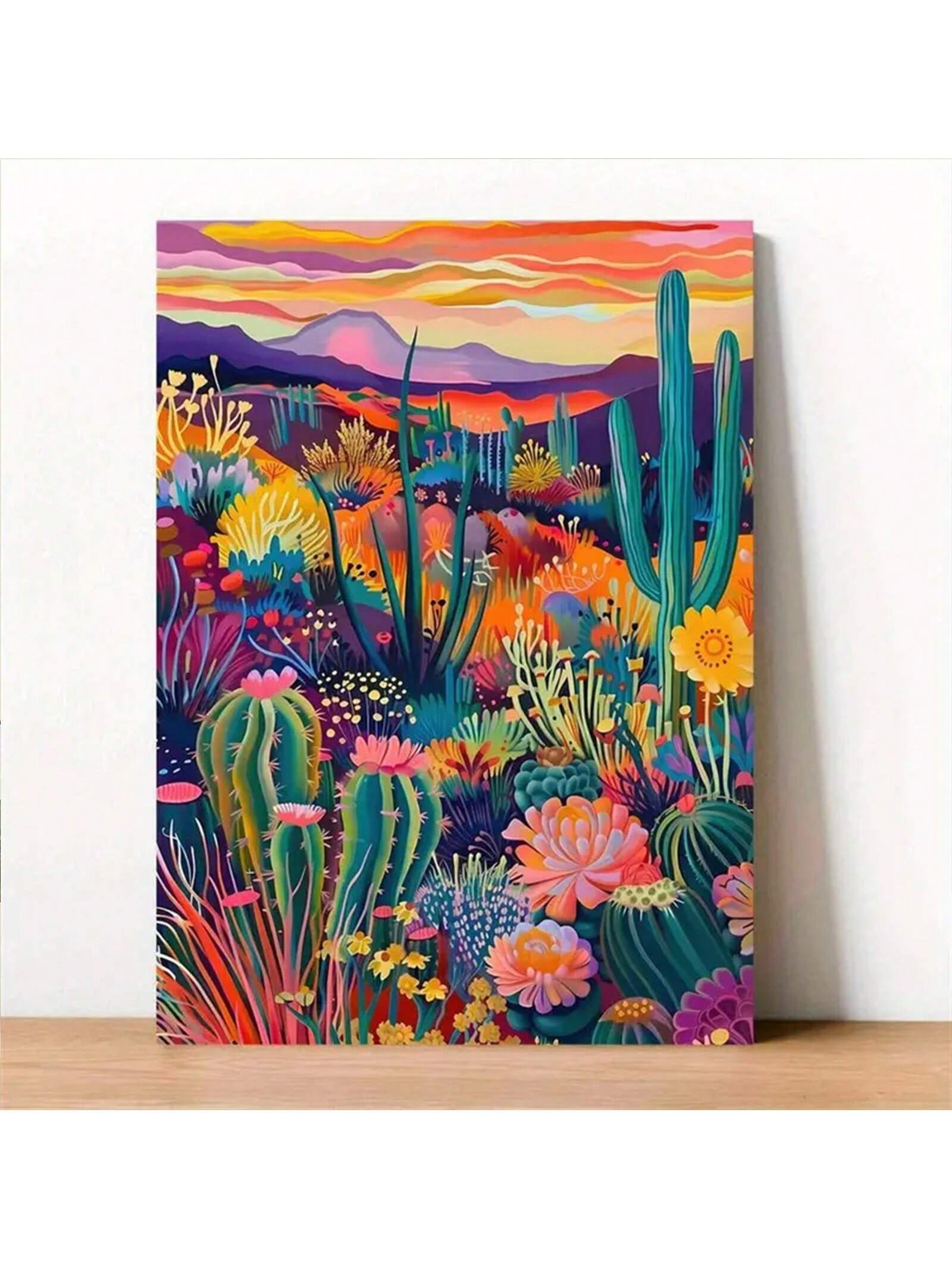 This Medieval Modern Sunset and Cactus Canvas Art features a retro western desert design, perfect for adding a touch of nostalgia to any living room, bedroom, or home office. The vibrant colors and detailed cactus illustration create a unique atmosphere that will transport you to a different time and place. Bring a piece of the old west into your home with this stunning wall decoration.