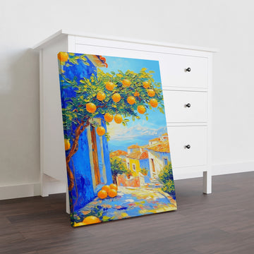Mediterranean Orange Tree Canvas Wall Art, Vibrant Textured Oil Painting