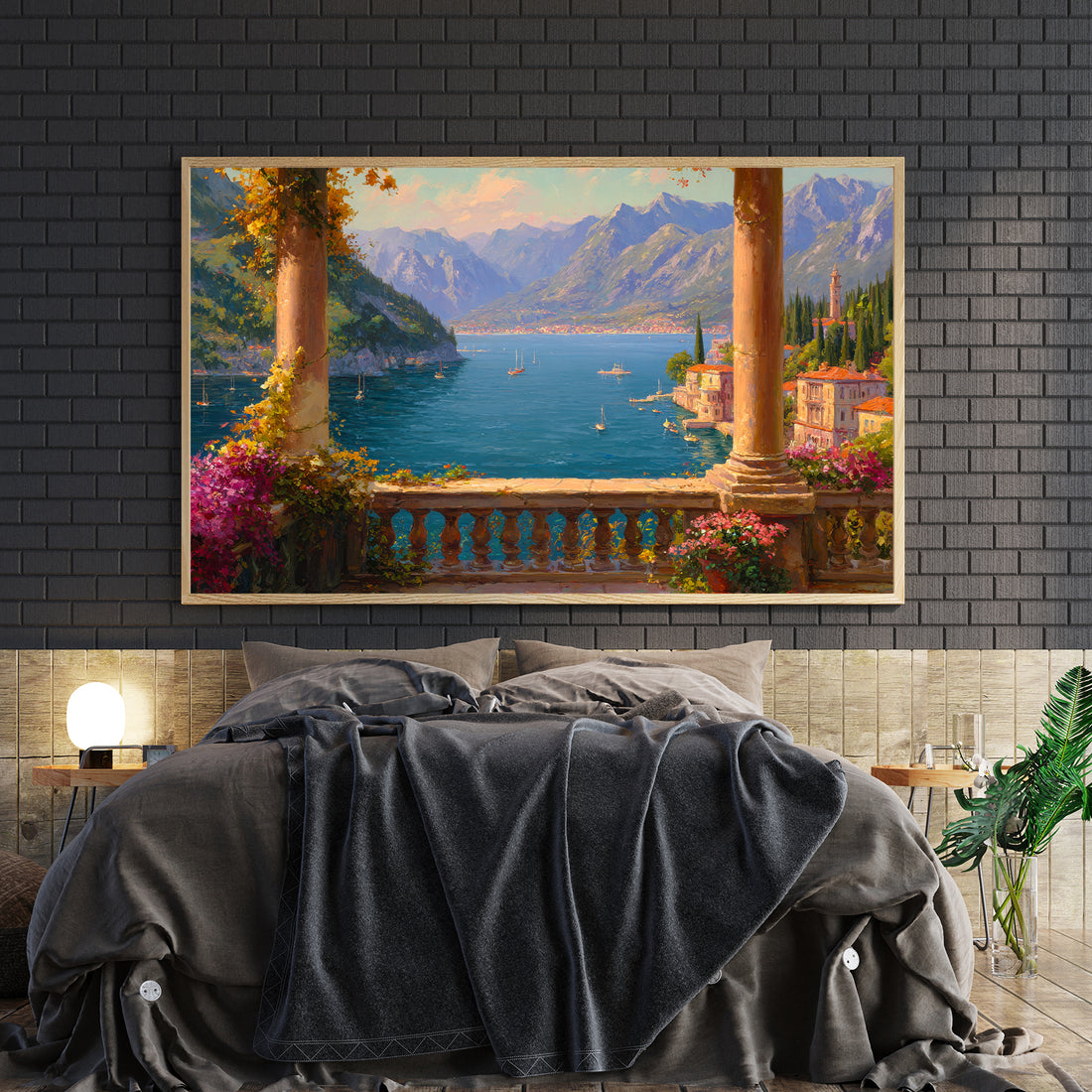 Transport your space to the sun-drenched shores of the Mediterranean with this stunning canvas wall art. Featuring a serene terrace overlooking azure waters dotted with graceful sailboats, this piece captures the essence of coastal tranquility. 