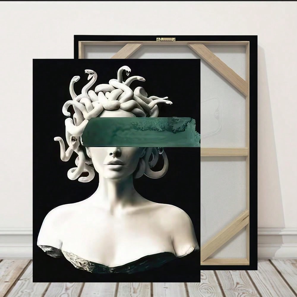 Enhance the beauty of your space with Medusa Mystique: Framed Classical Canvas Art. This stunning print is inspired by the captivating ancient Greek mythology, adding a touch of intrigue and elegance to any room. Crafted with high-quality materials, it is a timeless piece of decorative art.