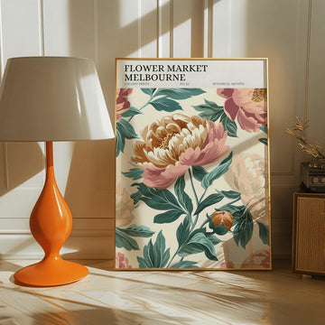 Melbourne Flower Market Vintage Peonies Botanic Gardens Canvas Poster