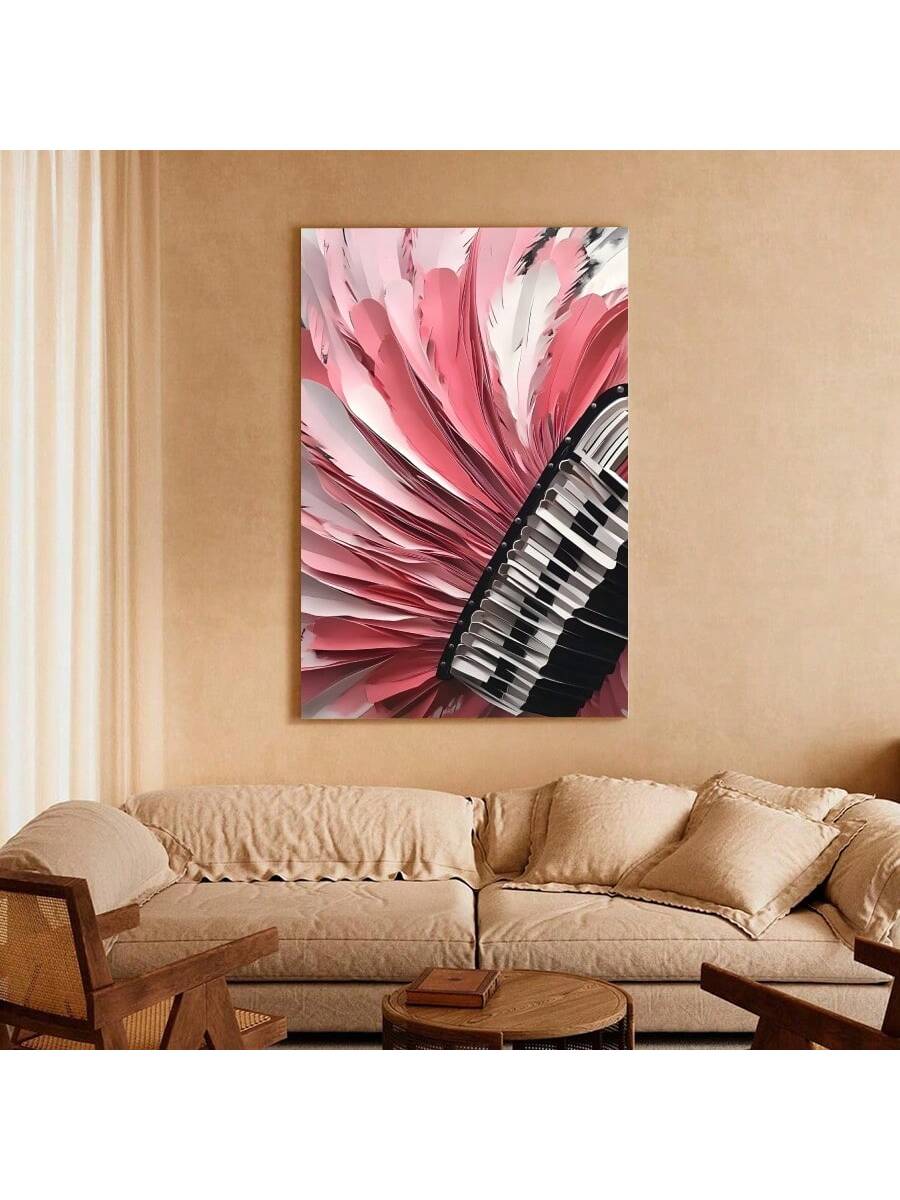 Add a touch of elegance to your home decor with our Melodic Elegance framed canvas art. This stunning piece features a pink abstract accordion design, adding a unique and stylish touch to any room. Perfect for music lovers or those who appreciate contemporary art.