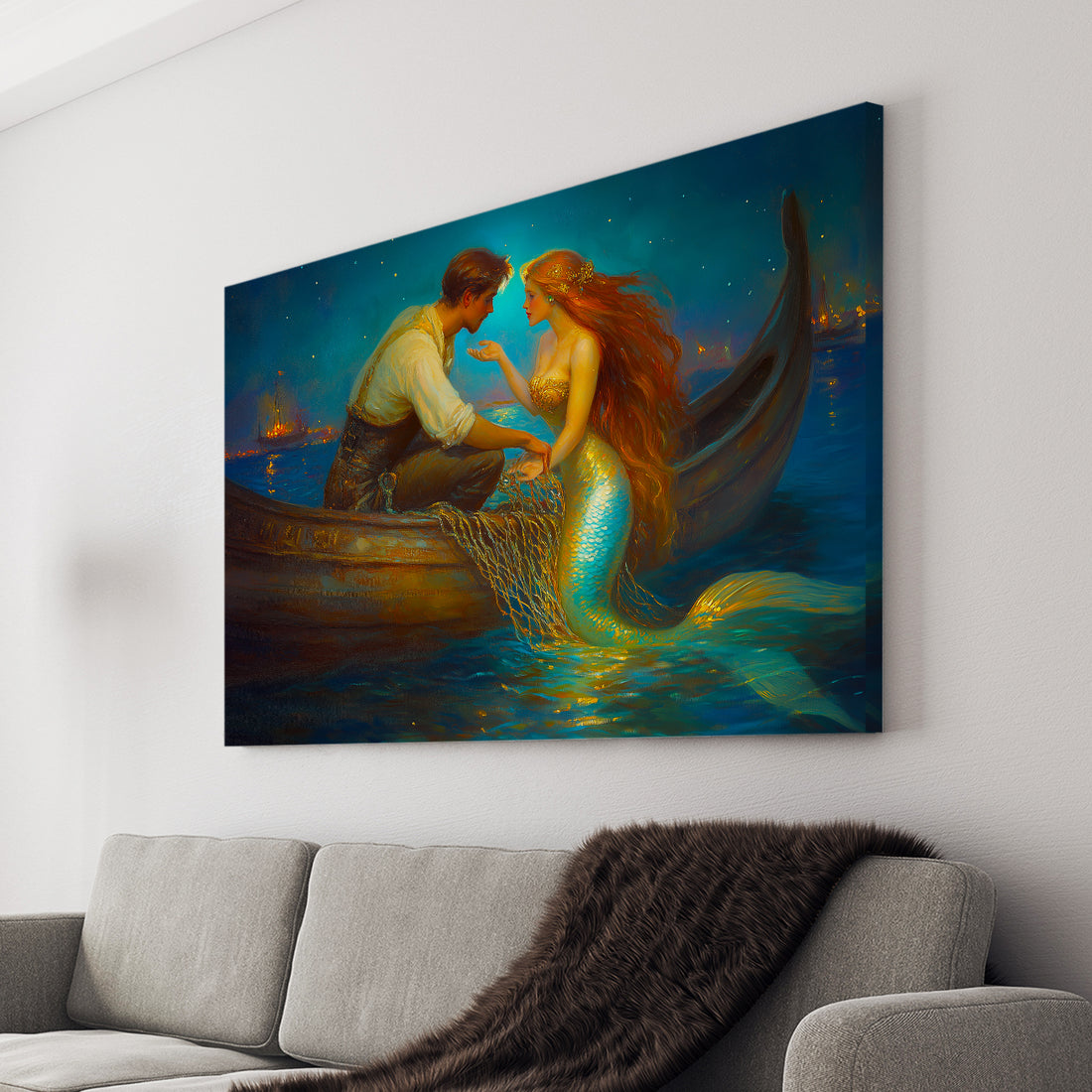 This stunning Mermaid Fantasy Canvas Wall Art features a romantic ocean scene at night, perfect for adding a touch of whimsy to any living room, bedroom, or bedside. Transform your space into an enchanting underwater world and let the tranquil atmosphere wash over you. Created with high-quality materials, this piece will bring a touch of magic to your home decor.
