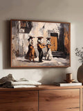 Mexican Mariachi Festive Female Musicians Vintage Street Scene Canvas Poster 