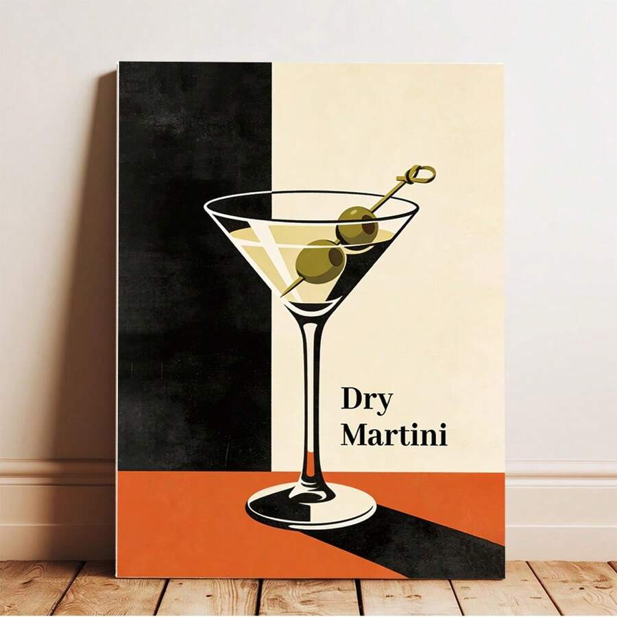 Mid-Century Modern Dry Martini Retro Classic Cocktail Bar Cart Canvas Poster 