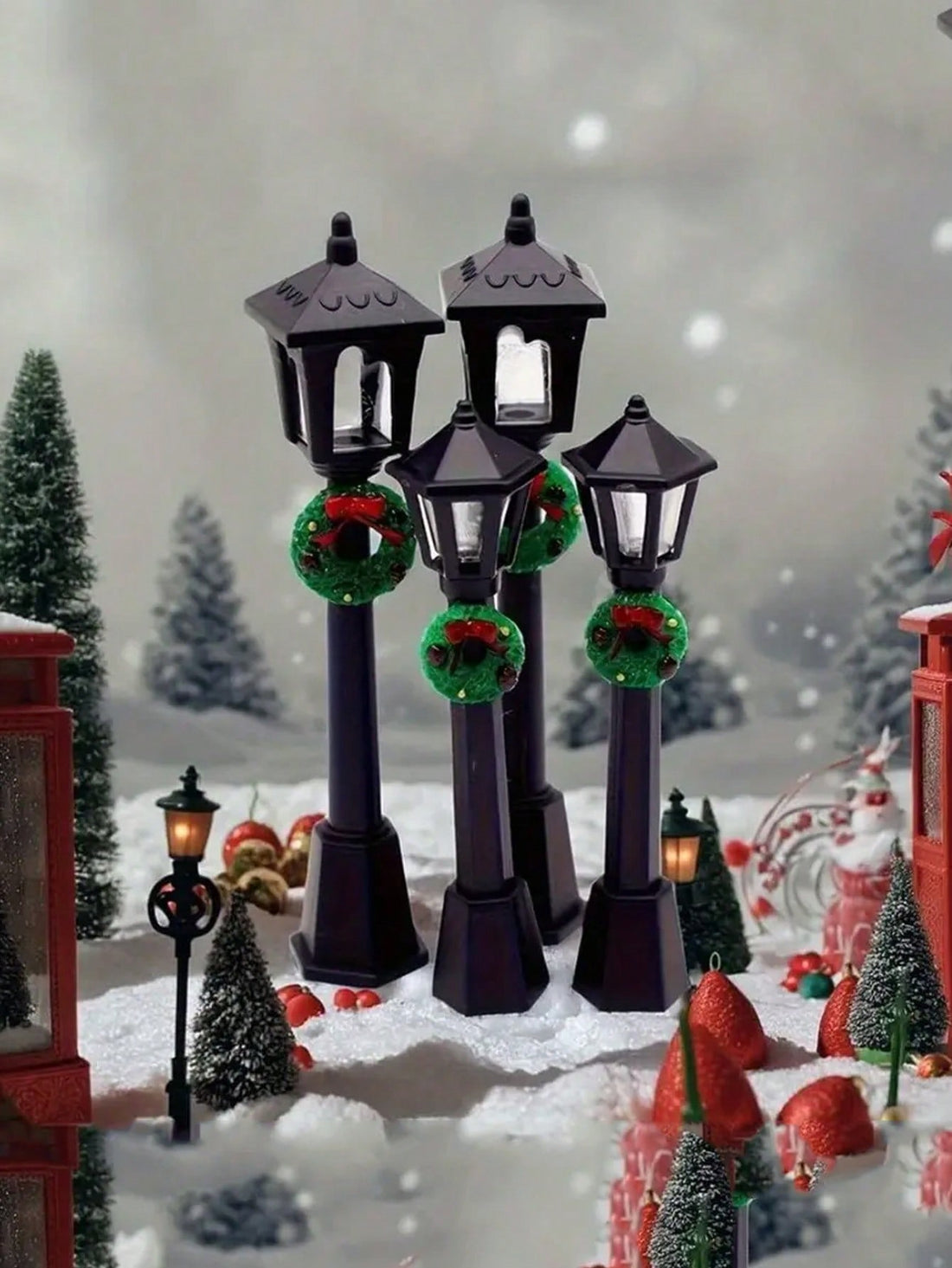 Transform your miniature displays with these charming retro street lamp models, expertly crafted to capture vintage authenticity. Each lamp features an intricately detailed Christmas wreath, making them ideal focal points for dollhouse scenes and fairy garden arrangements. The nostalgic design evokes classic streetscapes from a bygone era, while the festive wreath adds seasonal warmth to any display. Perfect for collectors and enthusiasts seeking authentic period-appropriate accessories that elevate miniatu