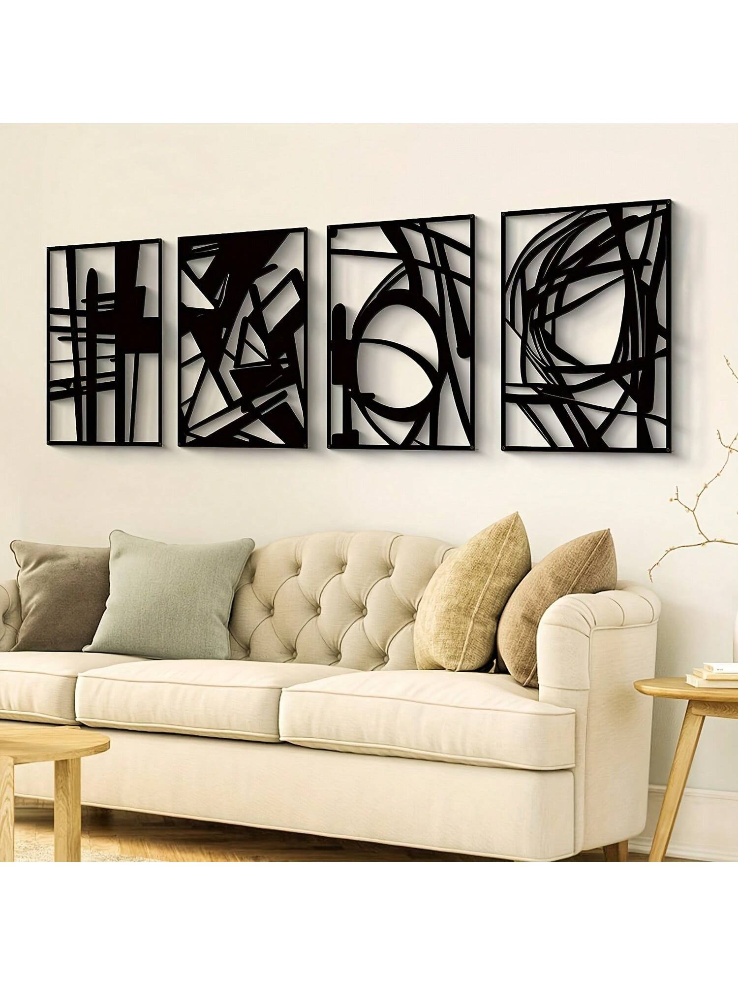 Enhance the visual appeal of your home with our Minimalist 4-Piece Black Abstract Metal Wall Art Set. Featuring 3D textured sculptures, this set adds a chic and modern touch to any room. Made with quality metal, this wall art set is a perfect addition to your home decor.