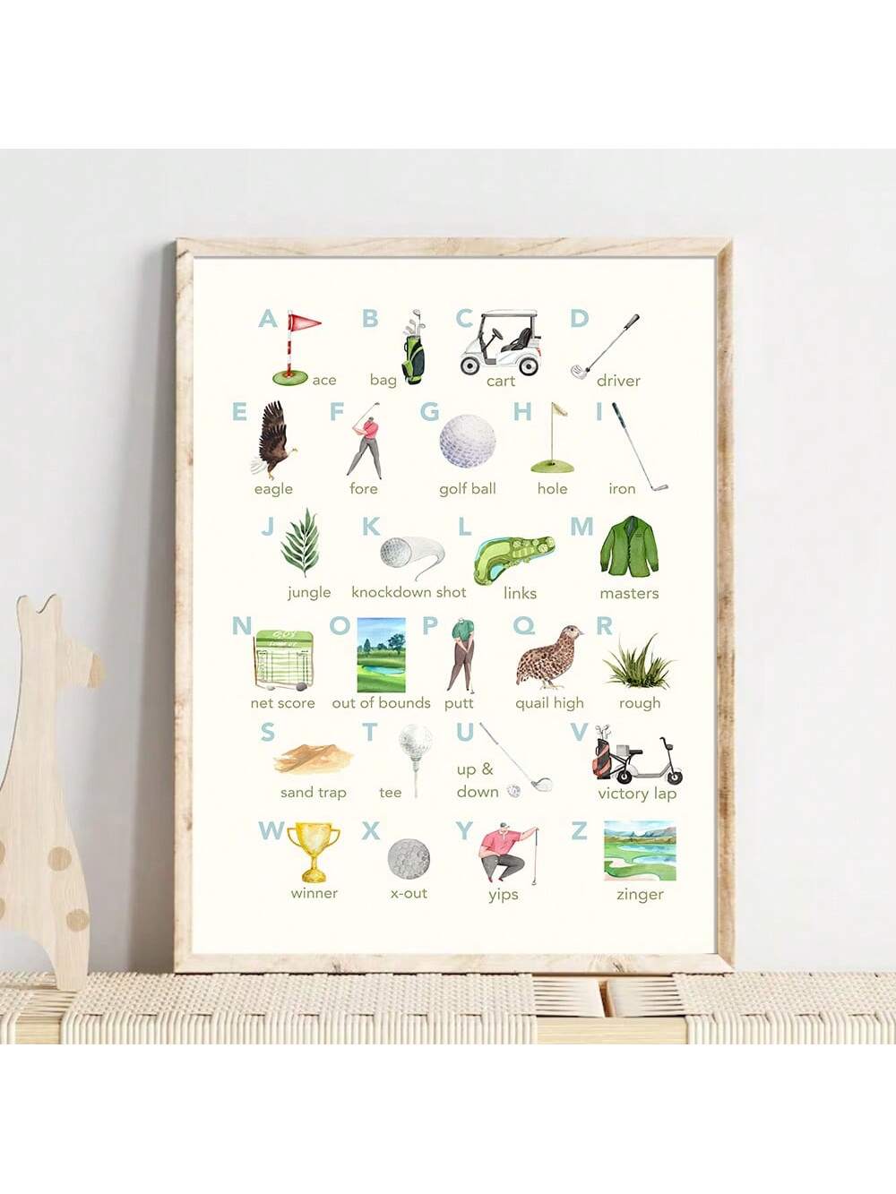 This minimalist ABCD Golf Alphabet Wall Art Print is a must-have for any boy's room. Its modern aesthetic adds a touch of sophistication to any nursery, while also educating and entertaining with its unique alphabet design. Made for budding golf enthusiasts, this print is the perfect addition to any little one's room.