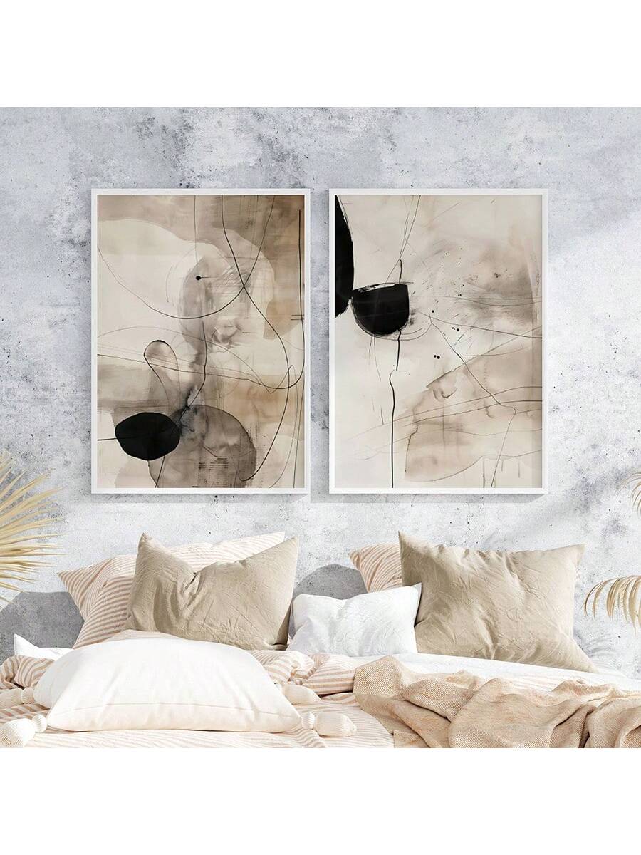 This minimalist black and beige abstract canvas print adds a touch of sophistication to any bedroom or living room. Designed with the Japandi aesthetic in mind, it brings a blend of Japanese and Scandinavian styles to your decor. Enhance your space with this expertly crafted wall art.