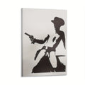 Bring Western charm into your space with this striking minimalist cowboy silhouette canvas art. Featuring a bold black and white design, this modern piece captures the essence of the frontier in clean, contemporary lines. Perfect for dining rooms, bedrooms, or living areas, it works as both framed and unframed art. Crafted on durable canvas with a waterproof finish, this hanging painting resists moisture and wear. The removable design makes it easy to reposition or update your decor whenever inspiration str