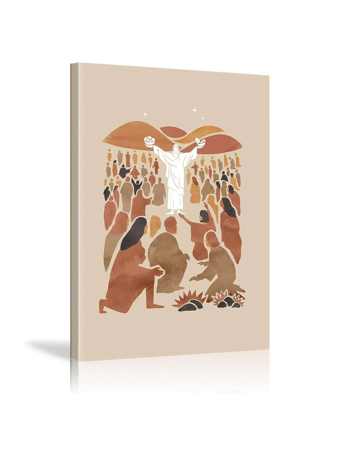 Expertly crafted and ready to hang, this minimalist black and white canvas wall art depicts the biblical miracle of Jesus feeding 5000. A perfect addition to your home or office, this piece serves as a reminder of faith, compassion, and spiritual abundance. Available now for a limited time.