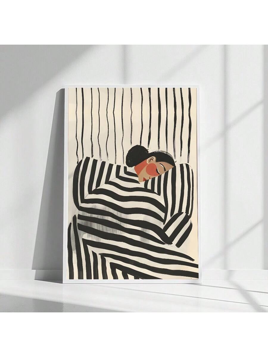 This elegant canvas art features a minimalist black and white design of a woman in stripes, adding a touch of sophistication and style to any room. Perfect for home decor or as a thoughtful gift, this abstract print is sure to elevate any space. Expertly crafted and sure to impress.