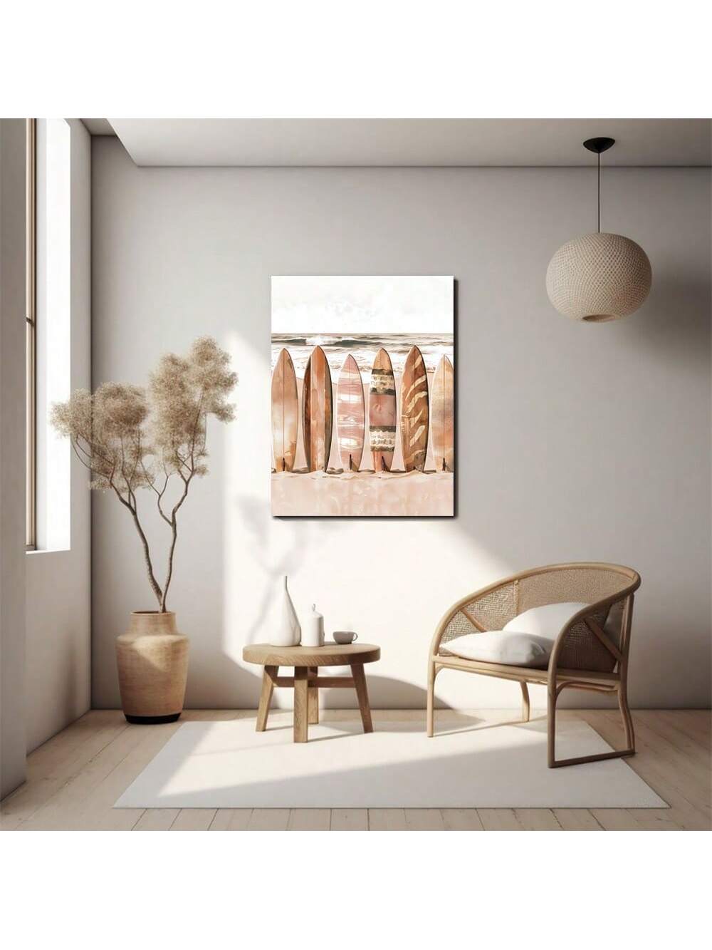 Elevate your beach house decor with our chic Minimalist Coastal Canvas Print. Featuring a boho beige surfboard design, this canvas print adds a touch of elegance to any room. Perfect for surf lovers and beach enthusiasts, this artwork is a must-have for a stylish coastal vibe.