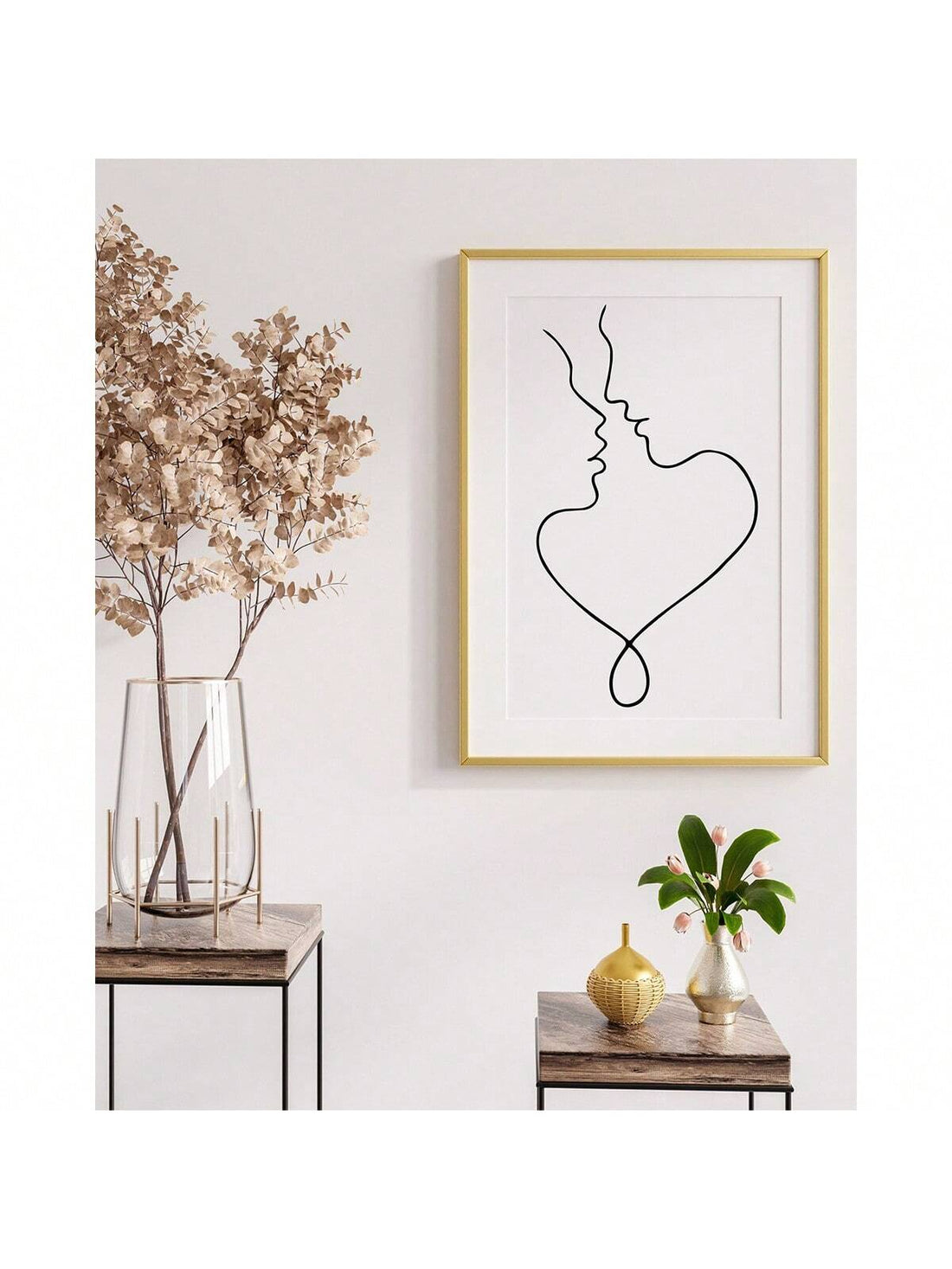 This framed canvas print features a minimalist design of a couple kissing, adding a touch of romance to any home. Made with high-quality materials, it is perfect for stylish and modern home decor. Incorporate a sense of intimacy to your space with this elegant and timeless art piece.