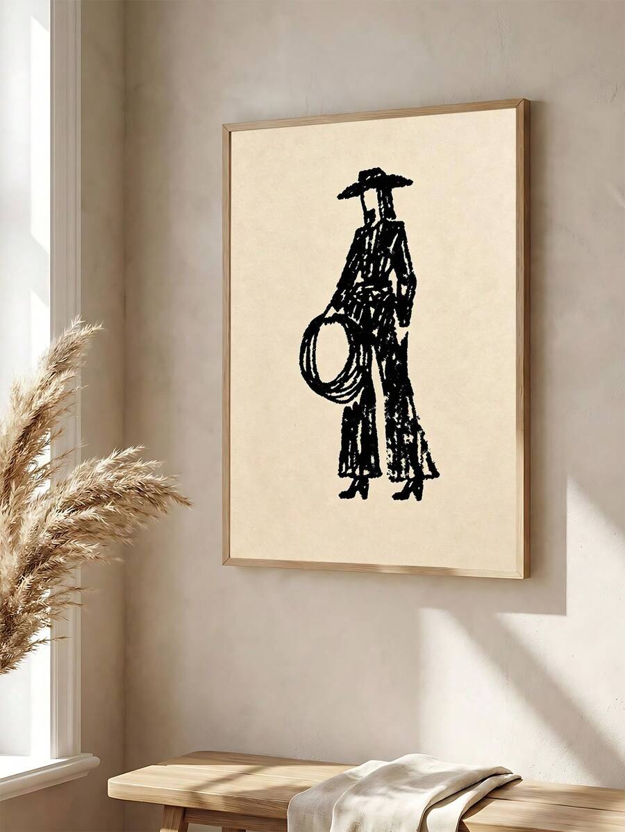 Elevate your space with this striking minimalist cowgirl line drawing poster. Featuring a vintage Western woman rendered in clean, elegant lines, this art print brings timeless charm to any room. Perfect for those who appreciate Western aesthetics and contemporary design. Available as both framed and unframed options on canvas, this piece adapts to your décor style. The waterproof material ensures durability, while the removable design lets you refresh your walls whenever inspiration strikes. Ideal for livi