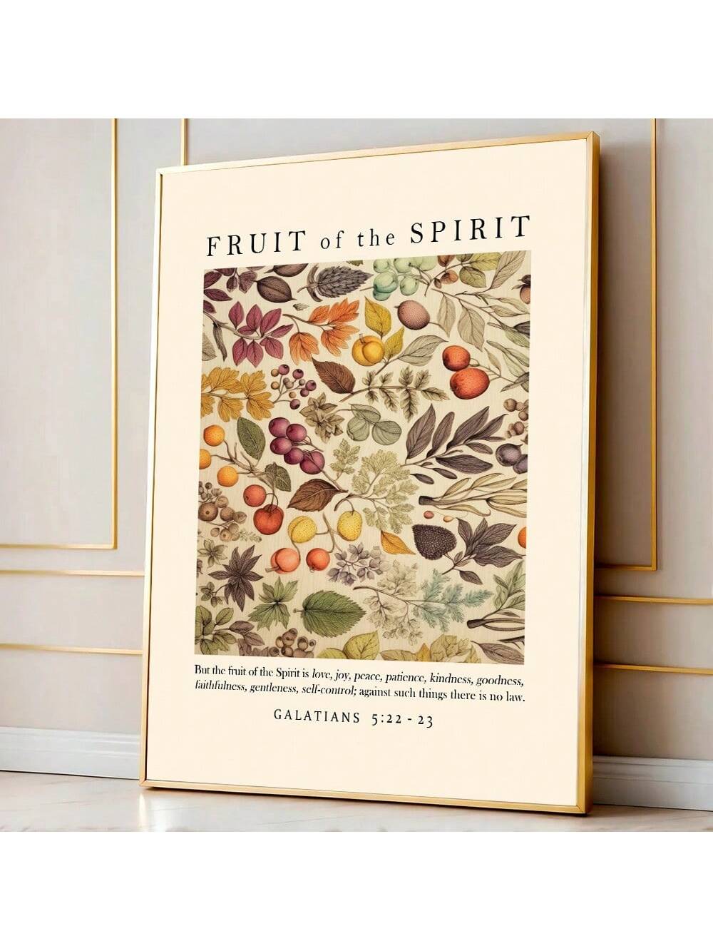Elevate your spiritual space with this minimalist scripture wall art featuring the Fruit of the Spirit. This unframed canvas print combines contemporary design with timeless biblical wisdom, making it an ideal choice for modern Christian homes. The clean, understated aesthetic complements any décor style while serving as a daily reminder of faith-centered values.