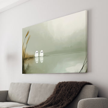 Add a touch of ethereal beauty to your living room, sofa, or bedside with our Minimalist Ghost Art Canvas Print. Featuring a tranquil lake scene with cattails, this canvas print is the perfect addition to your home decor. Bring a sense of calm and serenity with this stunning piece.