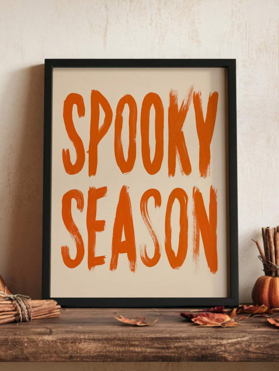 Spooky Season burnt orange brush lettering canvas poster