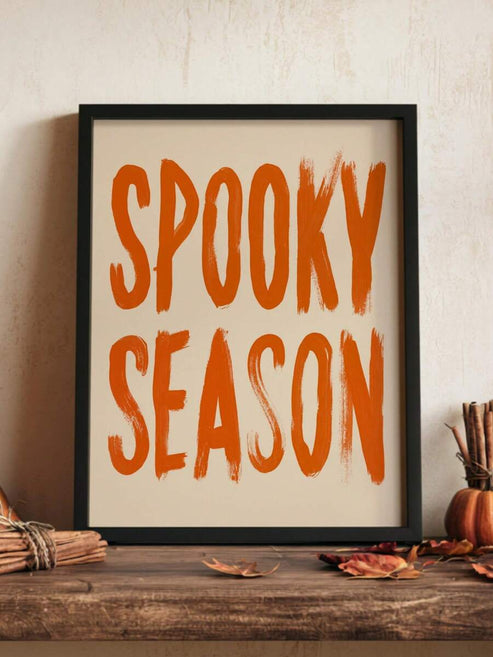 Minimalist orange brushstroke Halloween text canvas poster for a subtle seasonal accent