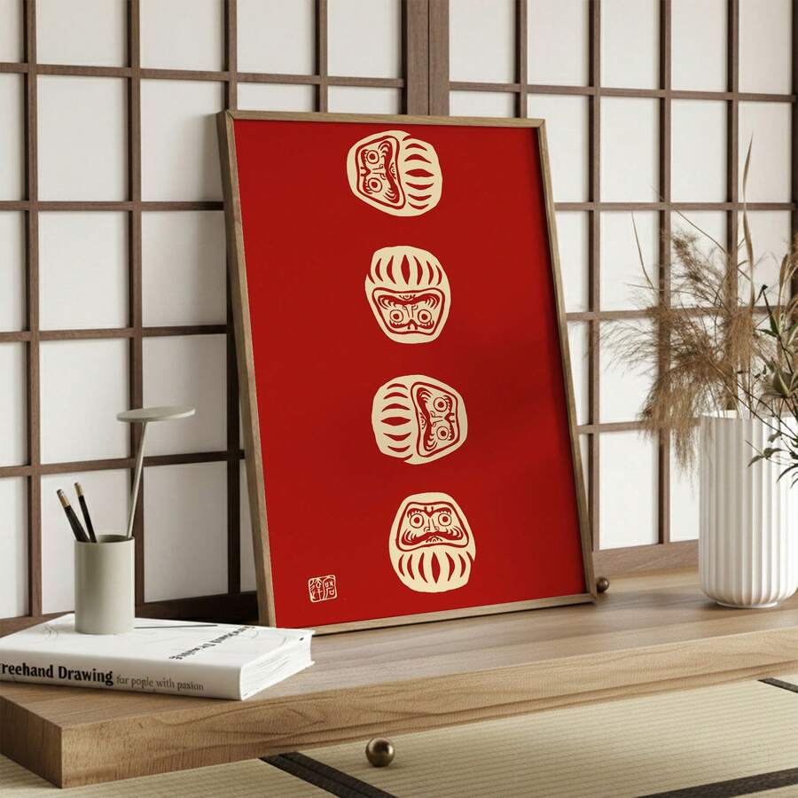 Bring timeless Japanese tradition into your home with this minimalist Daruma wall art. Crafted on premium canvas, this good luck charm features the iconic daruma doll—a symbol of perseverance, determination, and success in Japanese culture.