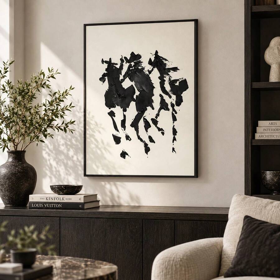 Minimalist Modern Abstract Black Brushstroke Figure Canvas Poster