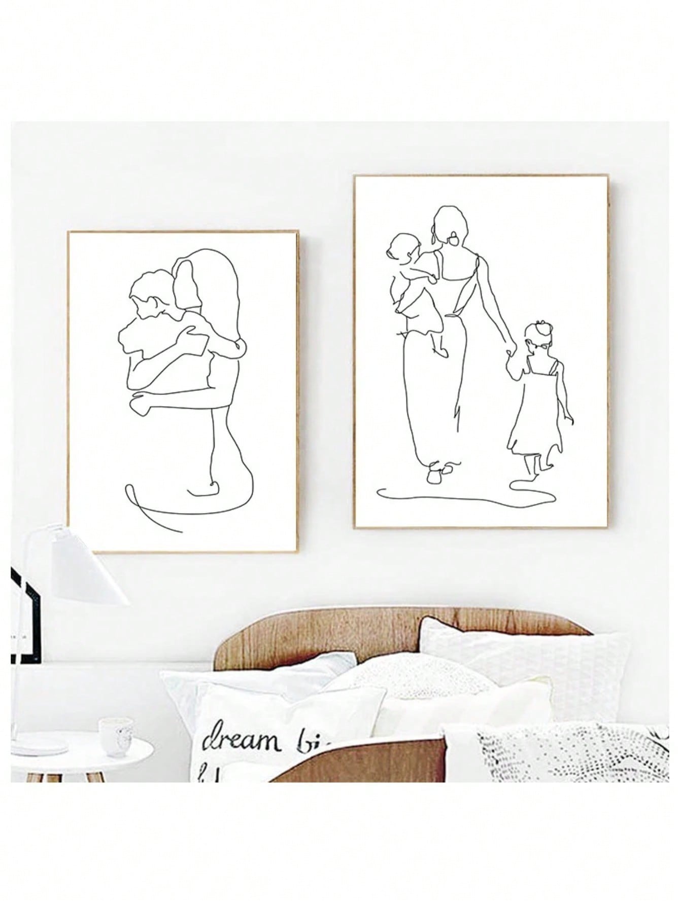 Elevate your home decor with our Minimalist Mother &amp; Daughter Line Art Canvas Print. This stunning abstract wall decor features a modern and sleek design that will add a touch of elegance to any room. The minimalistic style portrays the strong and beautiful bond between a mother and daughter. Bring sophistication and meaning to your space with this unique piece of art.