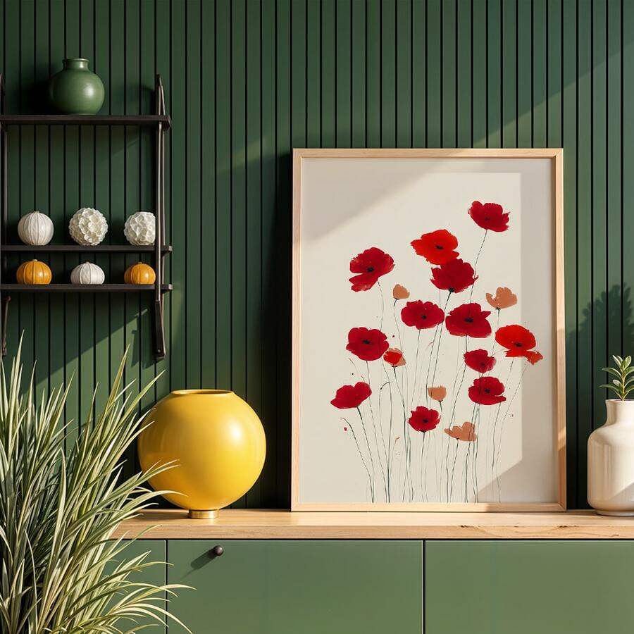 Bring timeless elegance to your space with this Minimalist Red Poppy Canvas Art Print. Featuring a striking retro floral design, this piece combines modern aesthetics with classic botanical beauty. Perfect for living rooms and bedrooms, it adds warmth and sophistication to any décor style. Available as both framed and unframed options to suit your preference.