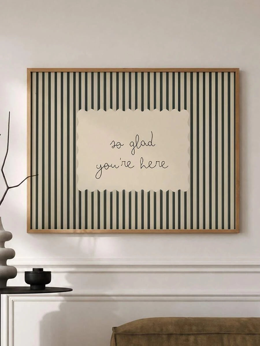 Minimalist Vintage Striped "So Glad You're Here" Entryway Canvas Poster